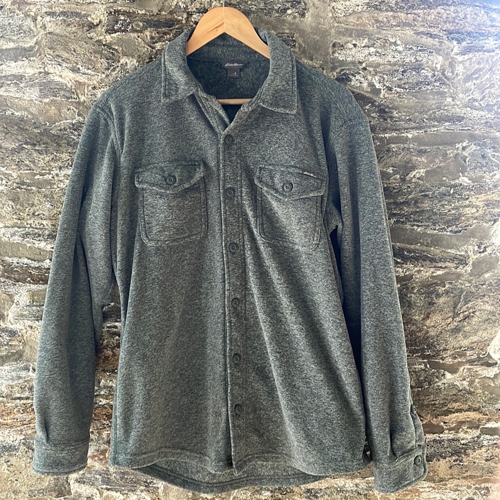 Eddie Bauer Pique Fleece Gray Button Up Soft Long Sleeve - Size Men's Small